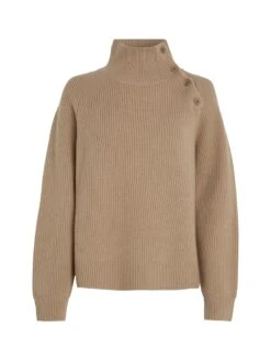 Recycled Wool Button Mock Neck